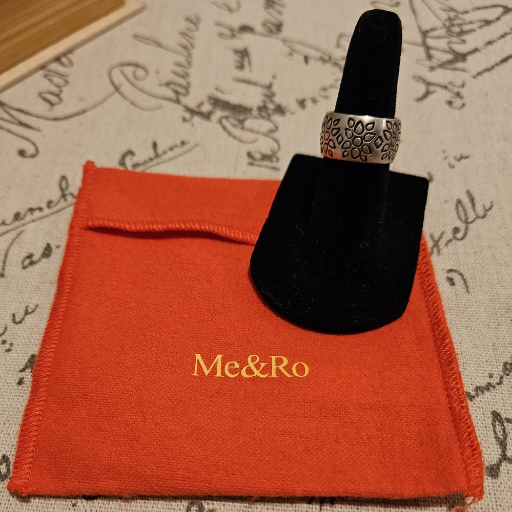 Me & Ro Silver Ring with Black Pattern